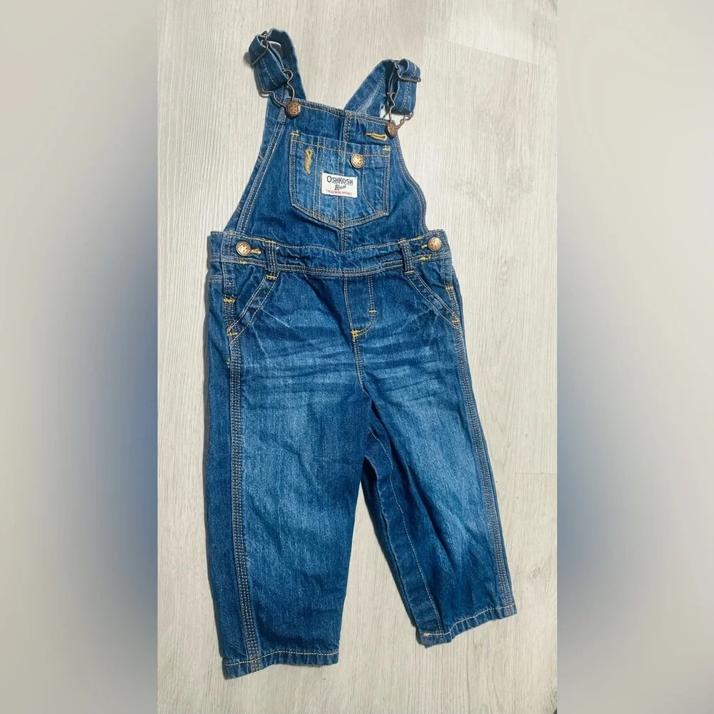 OshKosh Bgosh Unisex Toddler Size 18m Vestbak Pockets Denim Jean Bib Overalls